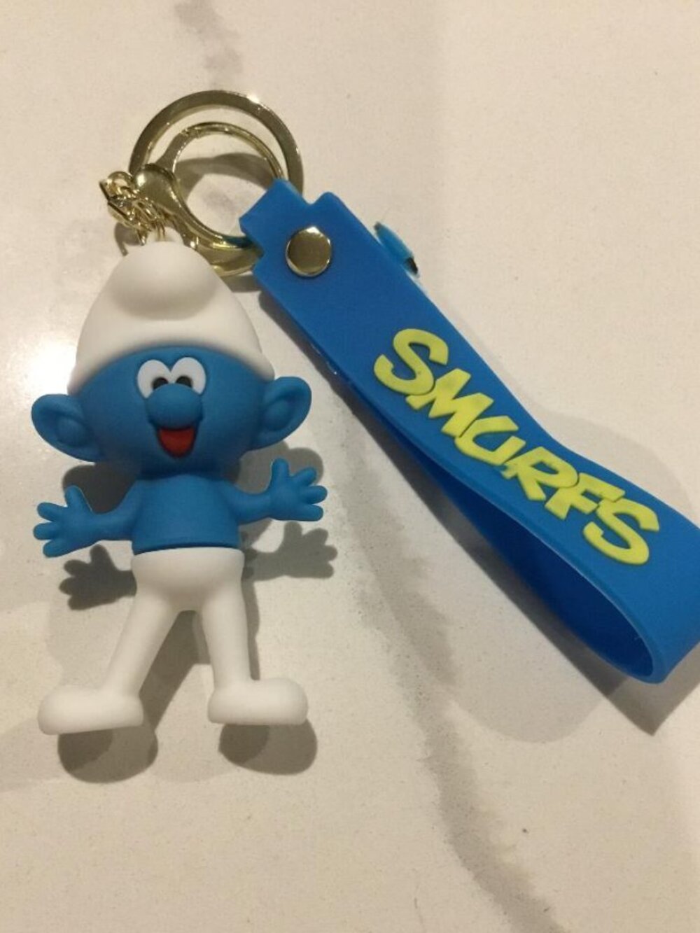 Smurfs Cartoon Character in 3D Blue Multi Keyring Bag Charm Blue Strap NEW